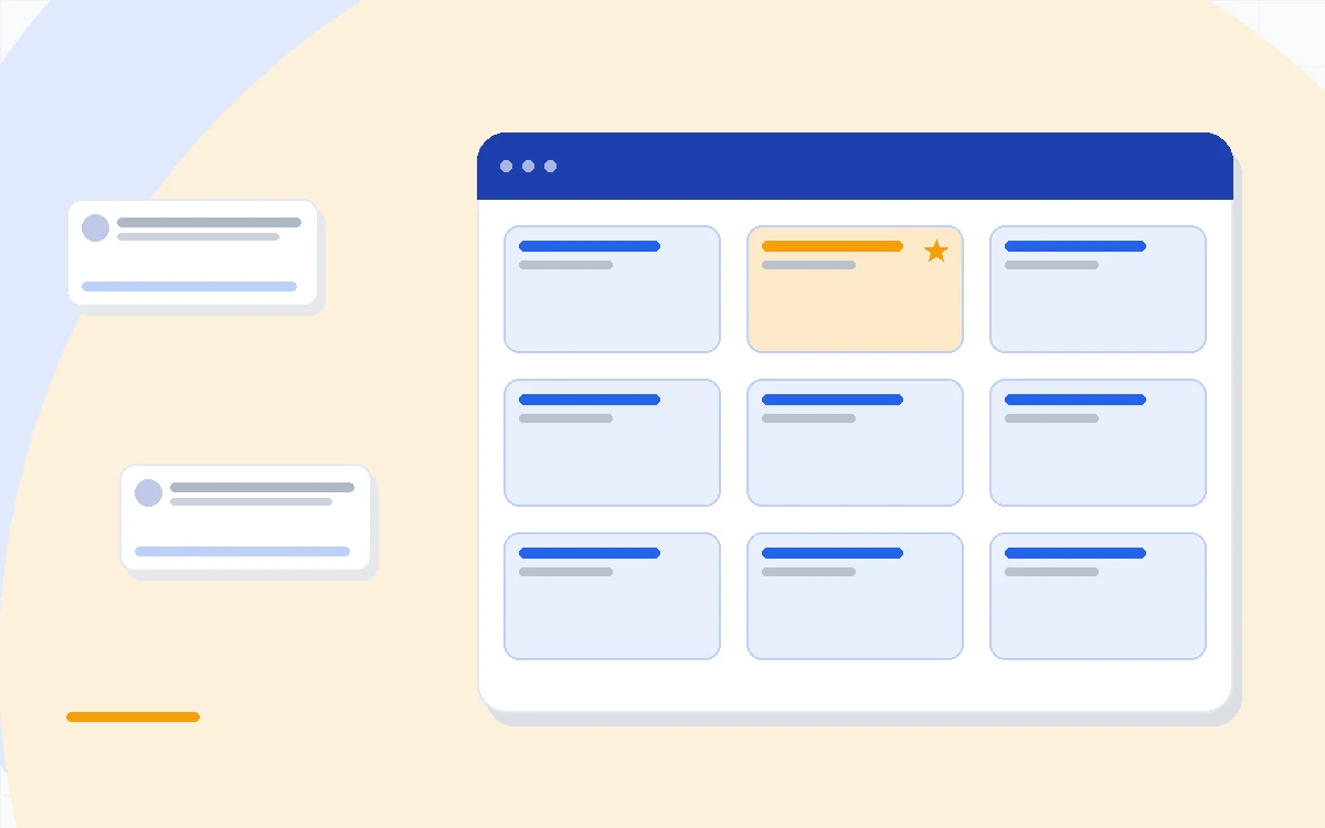 Flat illustration of a simple three-stage sales pipeline beside a phone handset icon and a price tag, deep blue and amber palette