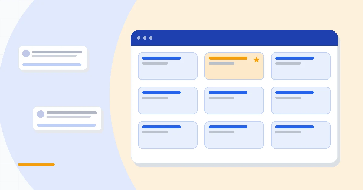 Flat illustration of a simple three-stage sales pipeline beside a phone handset icon and a price tag, deep blue and amber palette