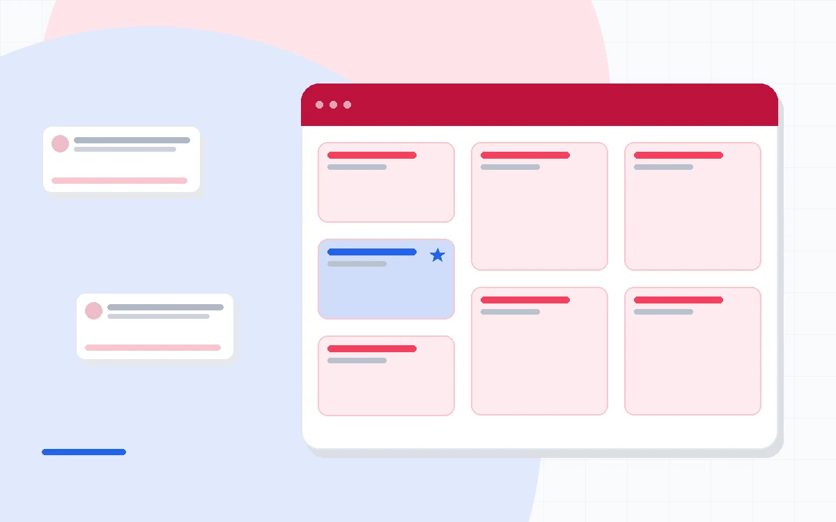 Flat illustration of a complete accounting suite with invoices, bank reconciliation and reports on one dashboard, deep blue and amber palette