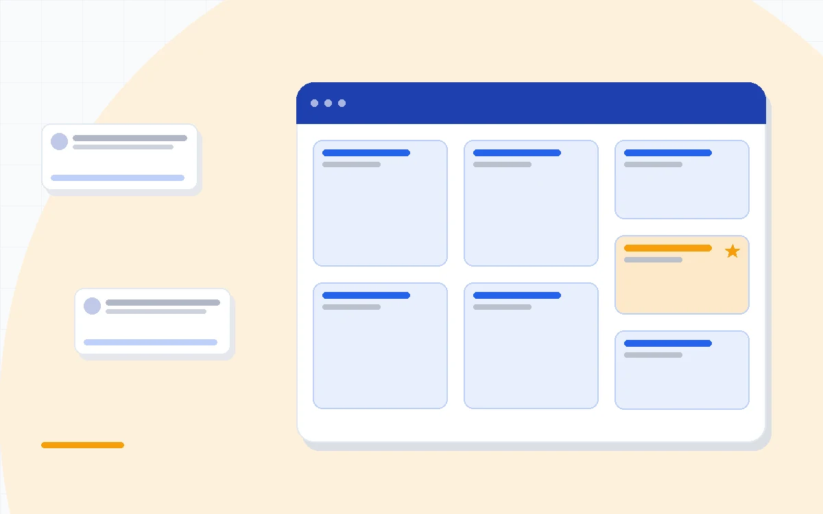 Flat illustration of Zoho CRM pricing tiers shown as stacked cards from free edition to ultimate, deep blue and amber palette