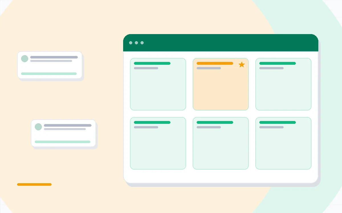 Flat illustration of a Gantt chart with task bars beside two rival project management tool cards, deep blue and amber palette