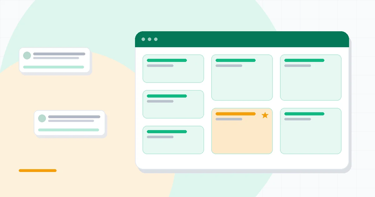 Flat illustration of a Gantt chart with task bars beside rival project tool cards and a price tag, deep blue and amber palette
